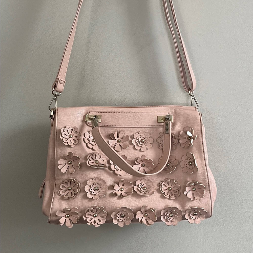 Expressions NYC floral appliqué purse tote blush pink